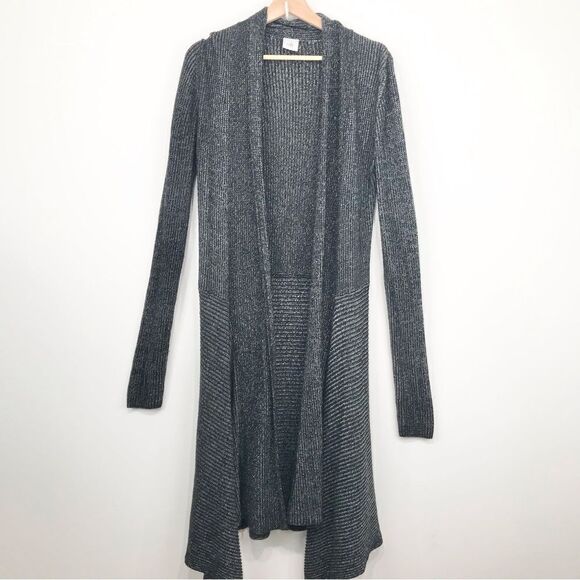 Cabi 3530 Black Gray Marled Stripe Knit Lagenlook Open Cloak Cardigan Sweater - Picture 7 of 16